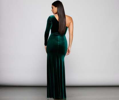 Cheyenne Formal One Shoulder Velvet Dress - Lady Occasions