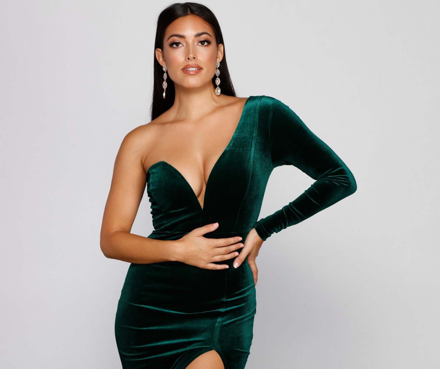 Cheyenne Formal One Shoulder Velvet Dress - Lady Occasions