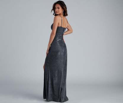 Quinn Formal High Slit Glitter Dress - Lady Occasions