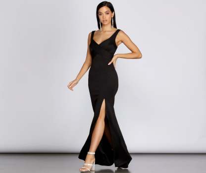 Eliza Formal Pleated Scuba Dress - Lady Occasions