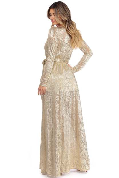 Nerissa Metallic Wrap Evening Dress - Lady Occasions