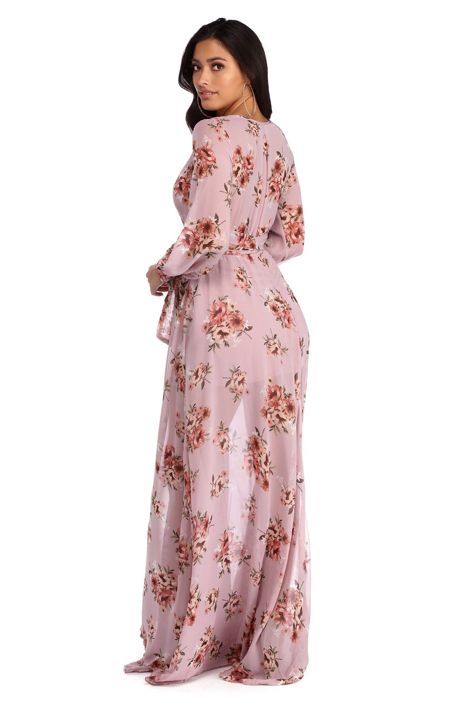 Jennifer Floral Wrap Chiffon Dress - Lady Occasions