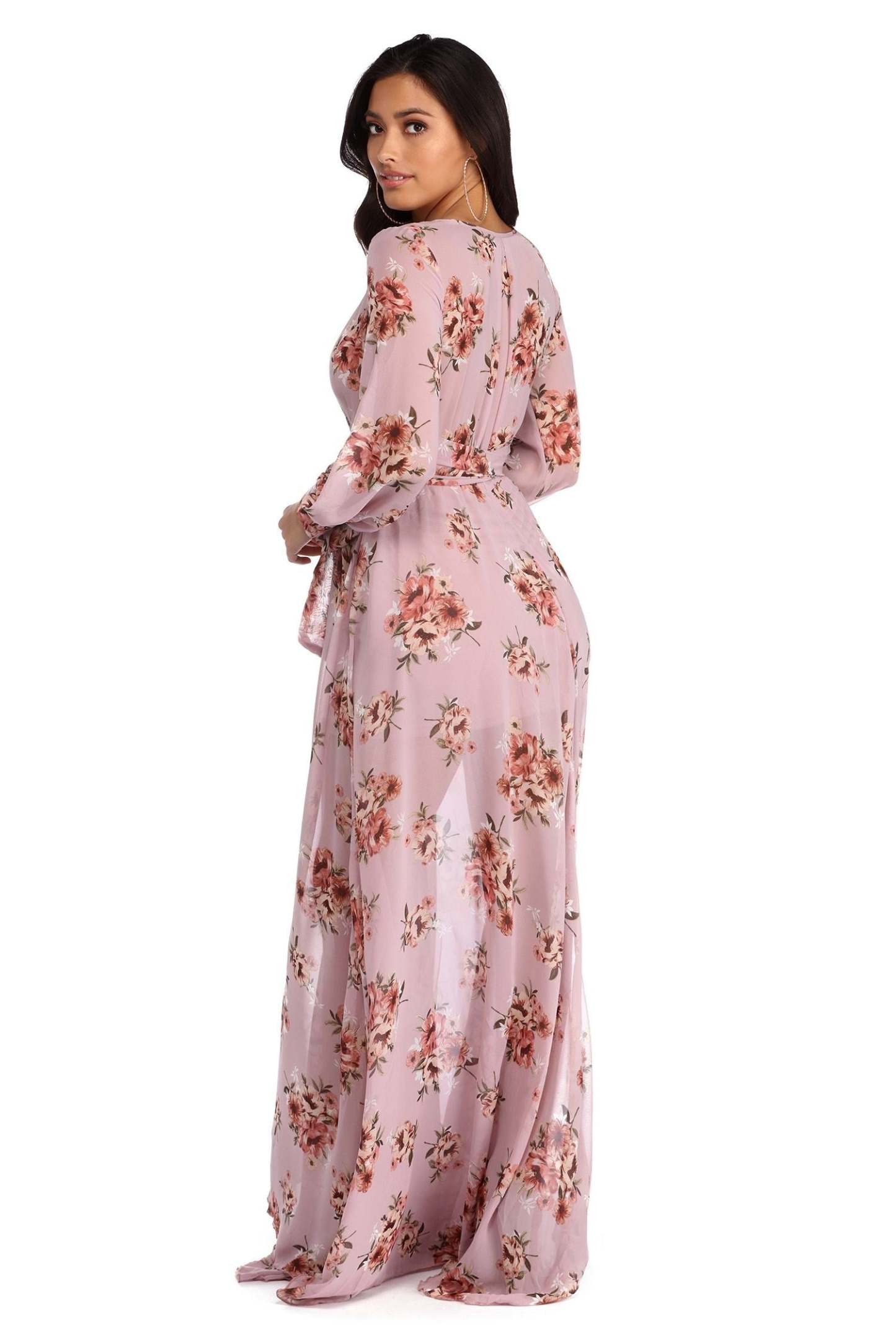 Jennifer Floral Wrap Chiffon Dress - Lady Occasions