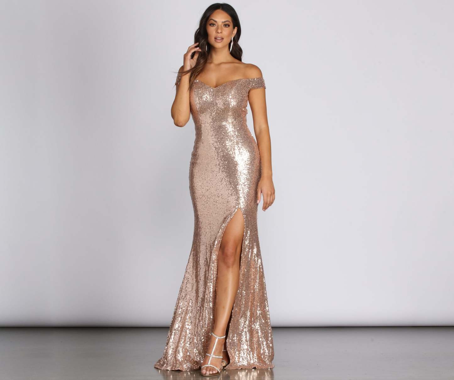 Kristy Sequin Off The Shoulder Formal Dress - Lady Occasions