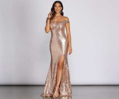 Kristy Sequin Off The Shoulder Formal Dress - Lady Occasions