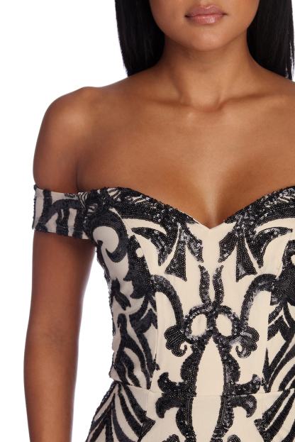 Monica Sequin Scroll Formal Dress - Lady Occasions