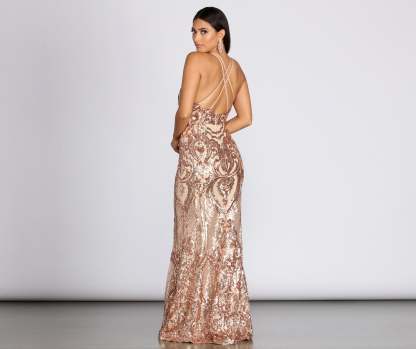 Julieanne Formal Sequin Scroll Dress - Lady Occasions