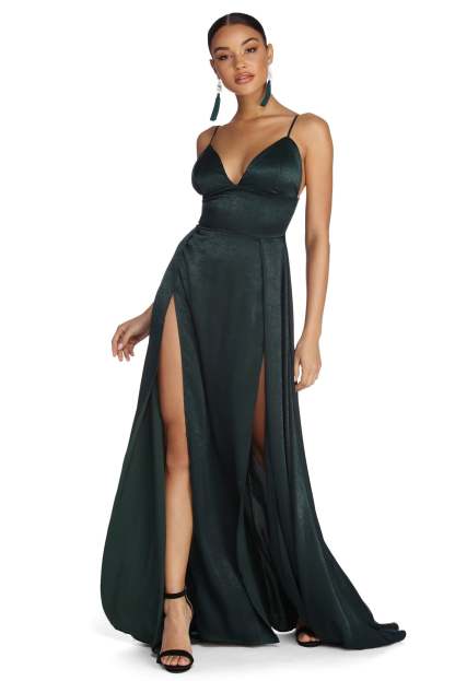 Julieann Formal High Slit Satin Dress - Lady Occasions
