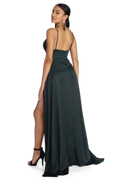 Julieann Formal High Slit Satin Dress - Lady Occasions
