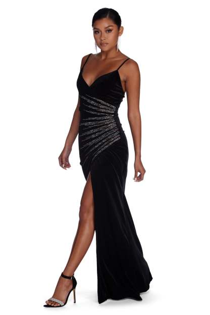 Emmalyn Formal Heat Stone Velvet Dress - Lady Occasions