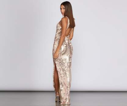 Amelie Sequin Mesh Formal Dress - Lady Occasions