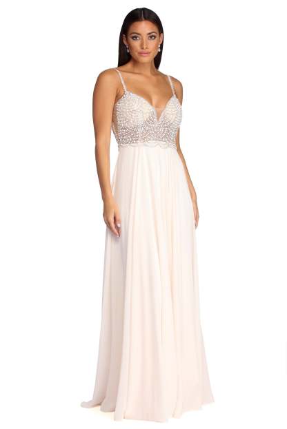 Gracelyn Formal Pearl Chiffon Dress - Lady Occasions