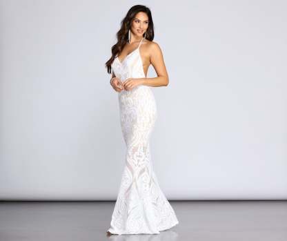Meg Formal Sequin Halter Dress - Lady Occasions
