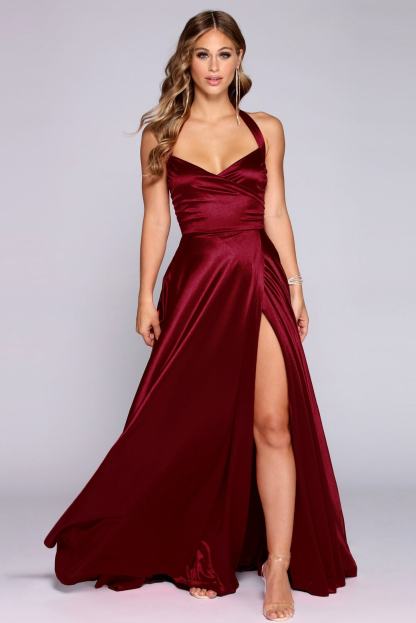 Diana Formal Satin Halter Dress - Lady Occasions