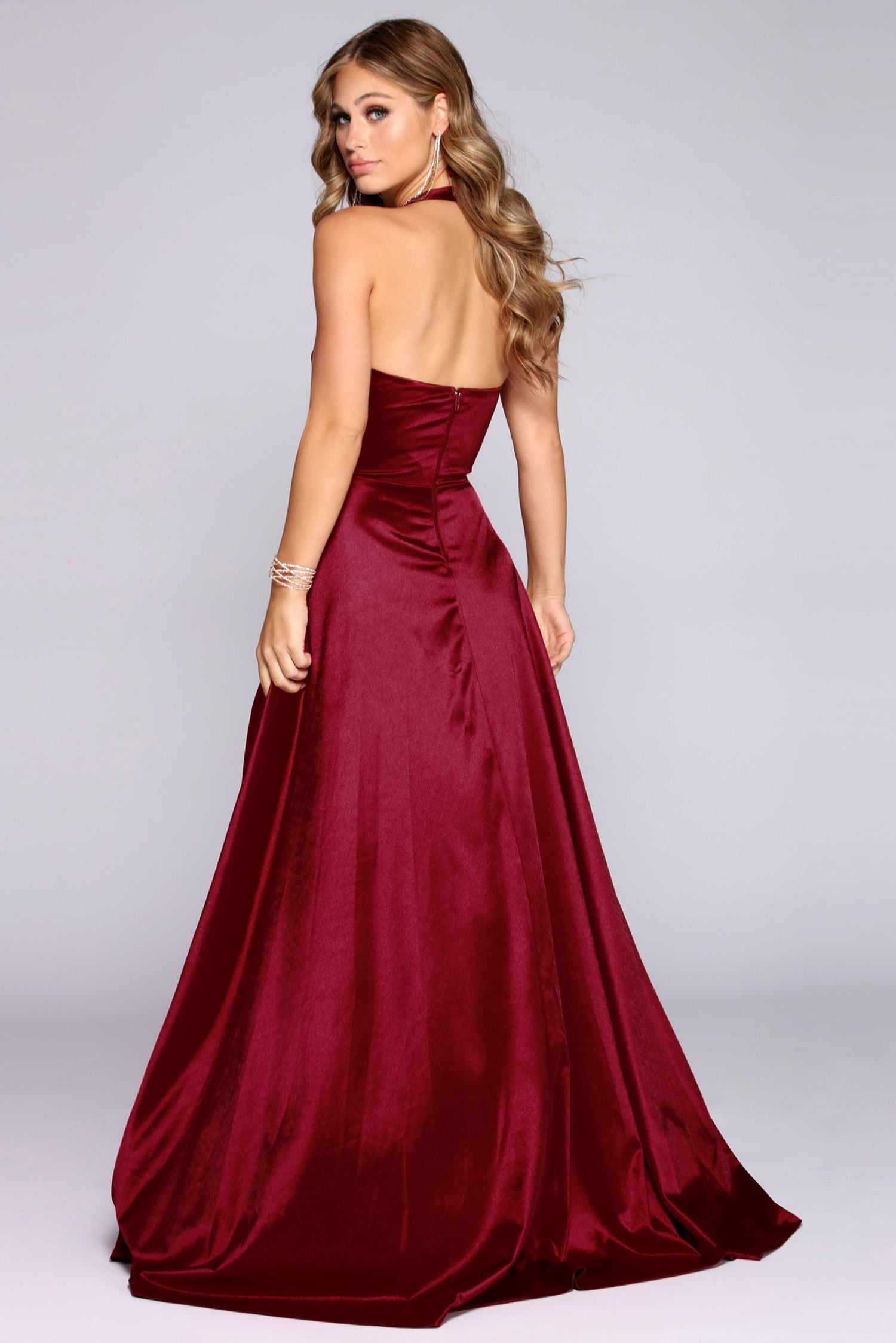 Diana Formal Satin Halter Dress - Lady Occasions