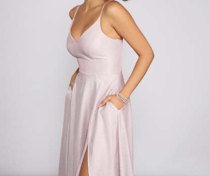 Noelle Formal Woven Glitter Ball Gown - Lady Occasions