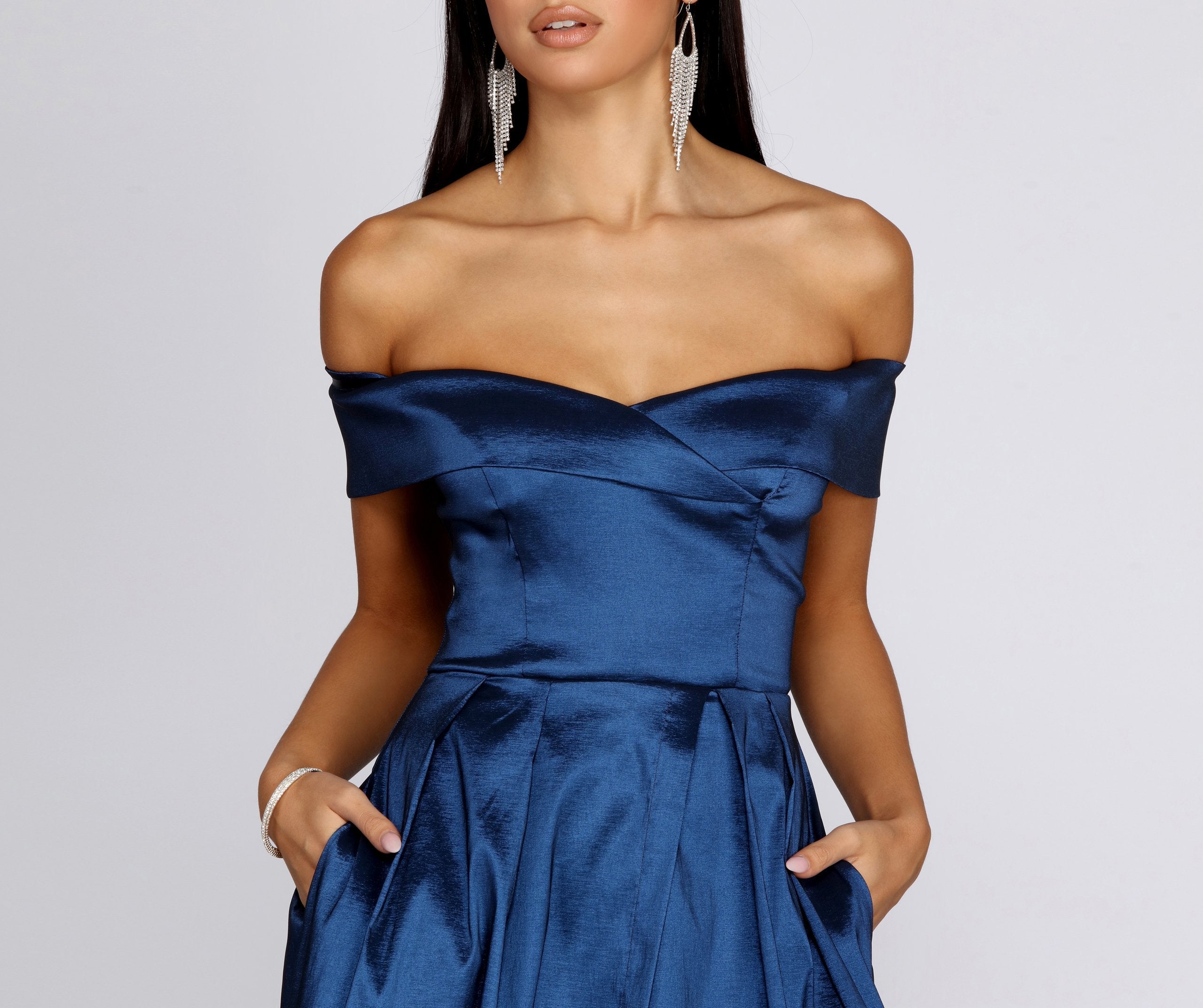 Megan Taffeta Off The Shoulder Ball Gown - Lady Occasions