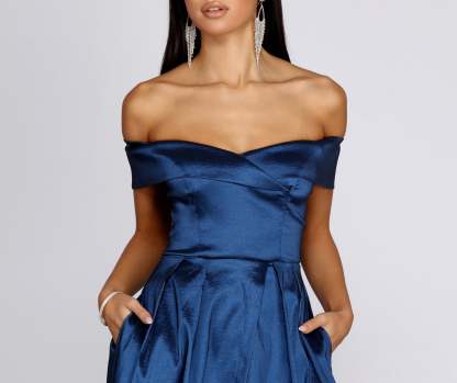 Megan Taffeta Off The Shoulder Ball Gown - Lady Occasions