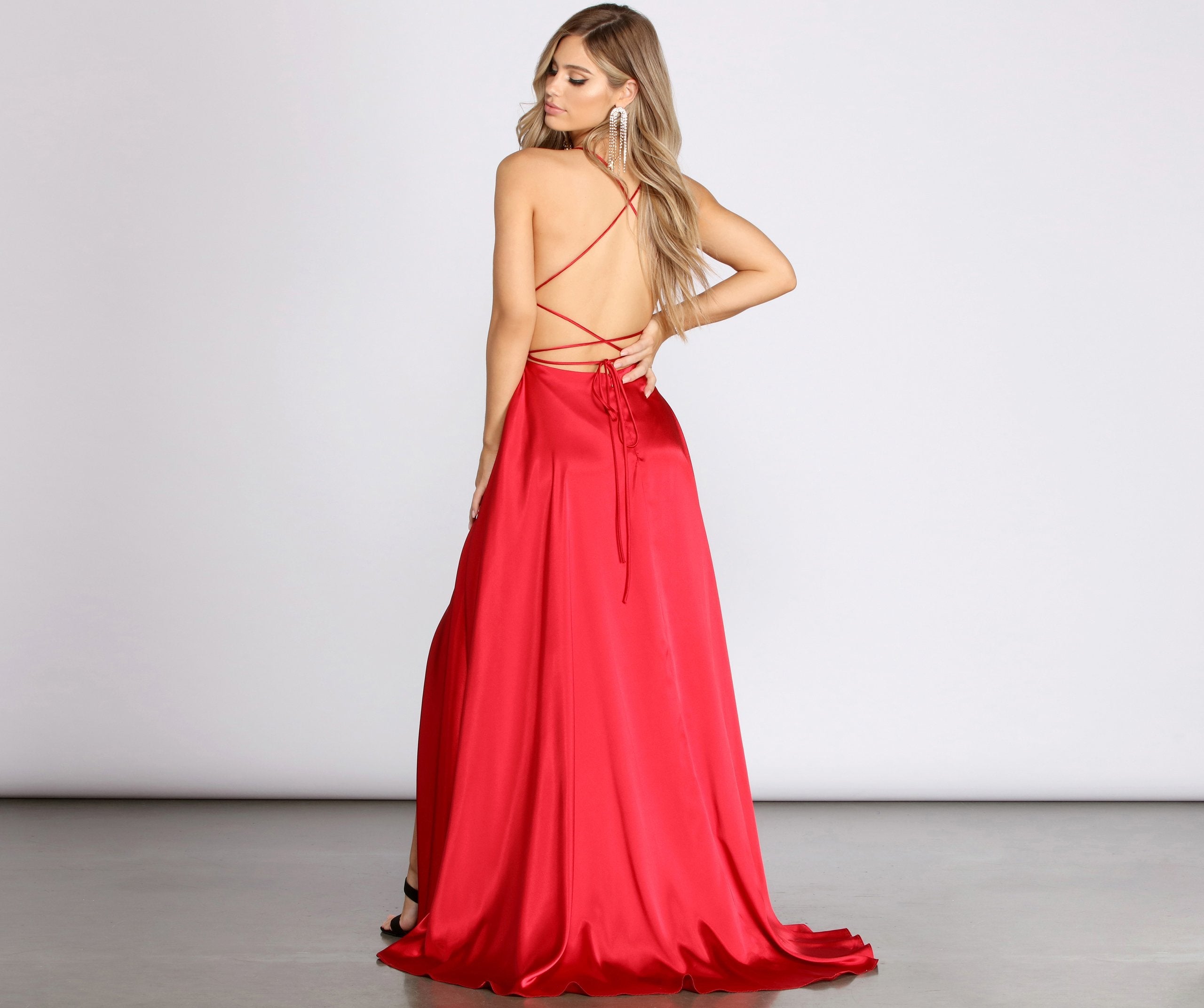 Aurelia Formal Satin Lattice Dress - Lady Occasions