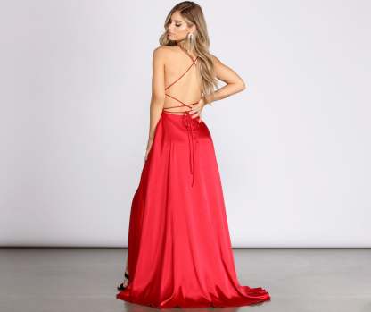 Aurelia Formal Satin Lattice Dress - Lady Occasions