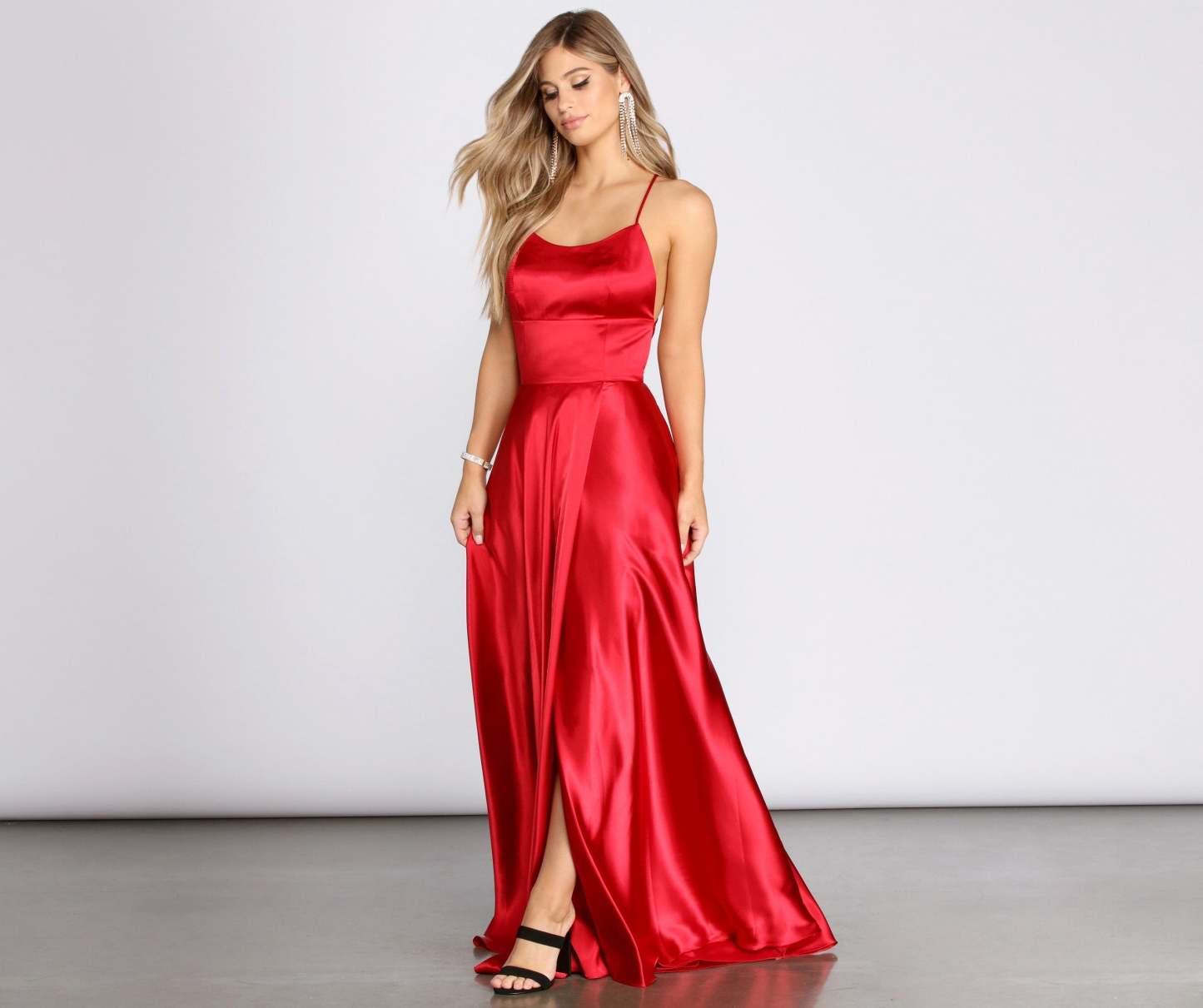 Aurelia Formal Satin Lattice Dress - Lady Occasions