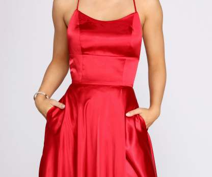 Aurelia Formal Satin Lattice Dress - Lady Occasions