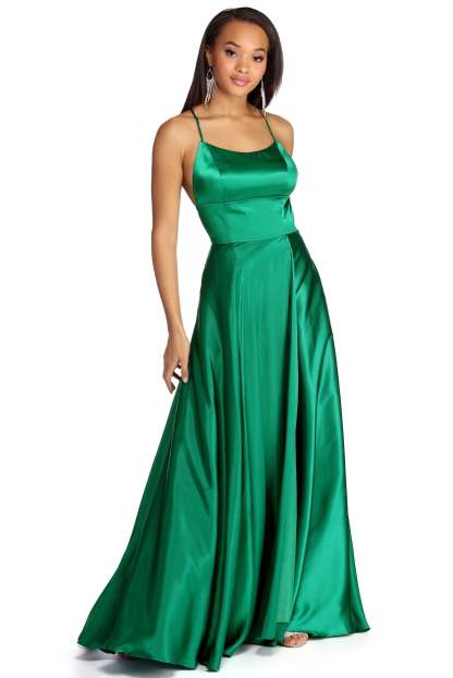 Aurelia Formal Satin Lattice Dress - Lady Occasions