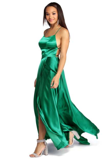 Aurelia Formal Satin Lattice Dress - Lady Occasions