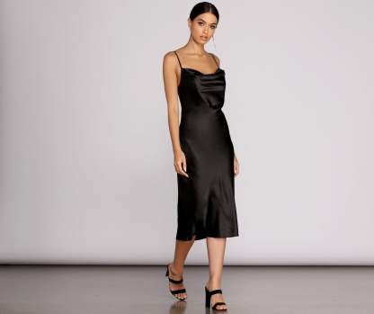 Nights In Satin Flare Midi Dress - Lady Occasions