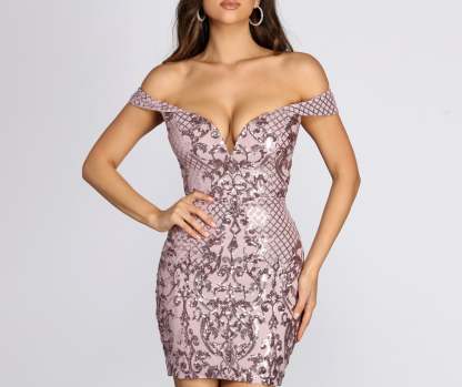 Heavenly Sequins Off Shoulder Mini Dress - Lady Occasions