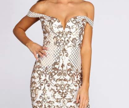 Heavenly Sequins Off Shoulder Mini Dress - Lady Occasions