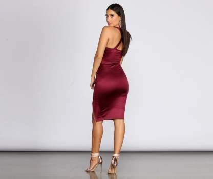 Stun In Satin Midi Dress - Lady Occasions