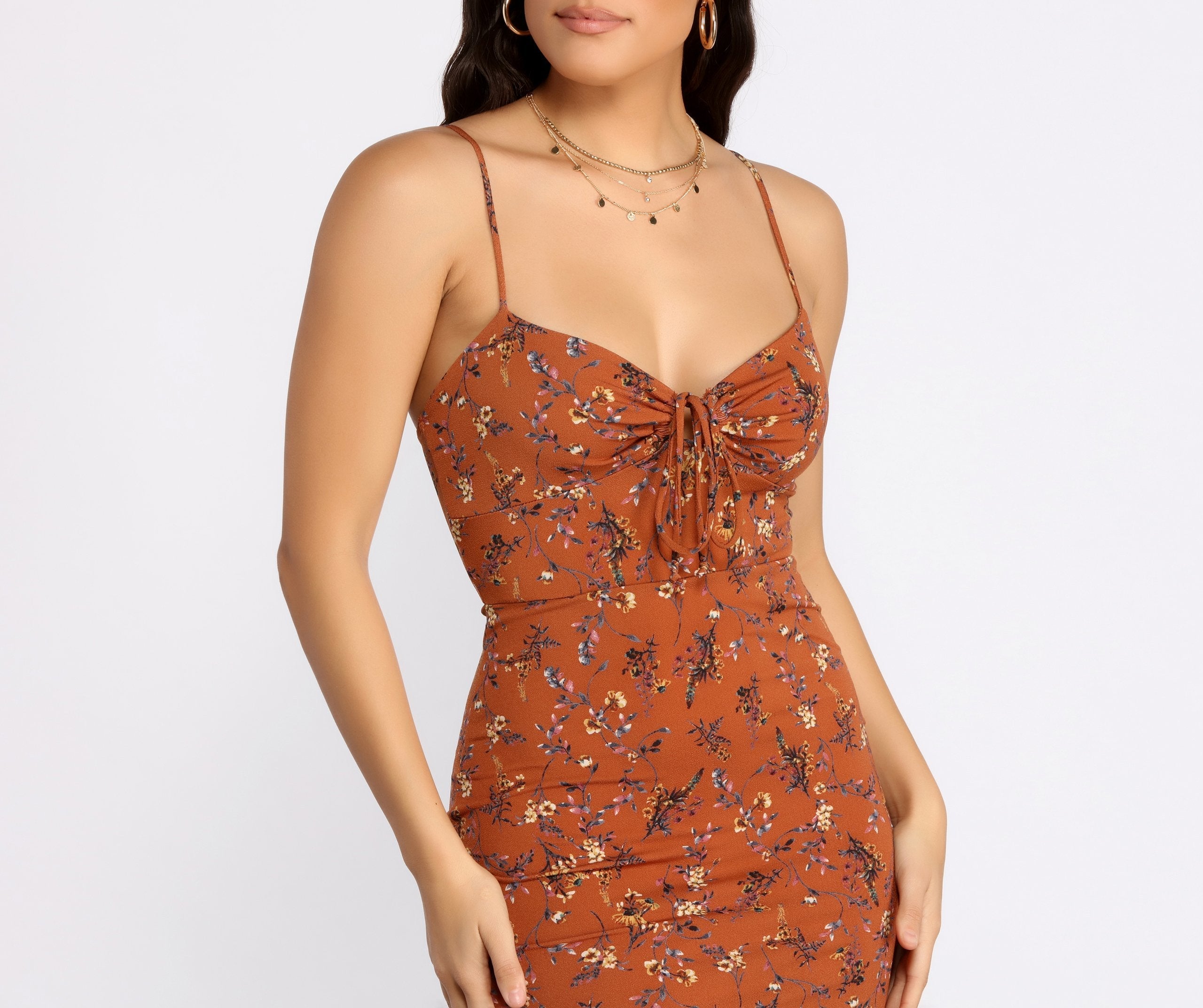 Dreamy In Florals Tie Front Mini Dress - Lady Occasions