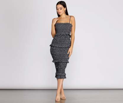 Sweet & Smocked Ditsy Ruffle Midi Dress - Lady Occasions