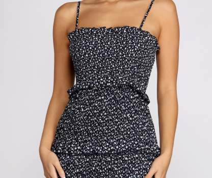 Sweet & Smocked Ditsy Ruffle Midi Dress - Lady Occasions