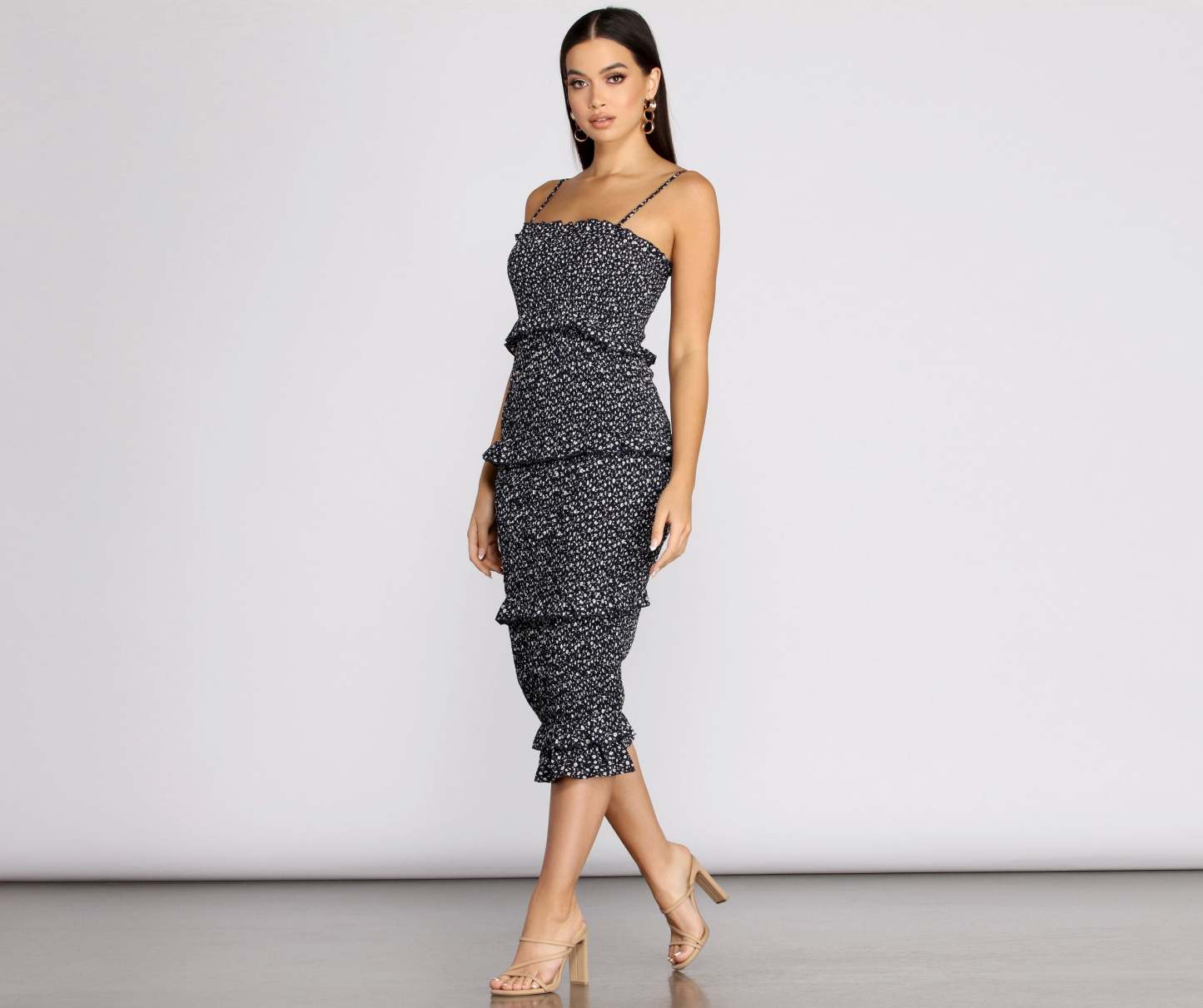 Sweet & Smocked Ditsy Ruffle Midi Dress - Lady Occasions