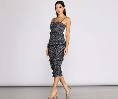 Sweet & Smocked Ditsy Ruffle Midi Dress - Lady Occasions