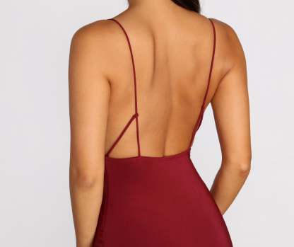 Cowl Neck Front Slit Midi Dress - Lady Occasions
