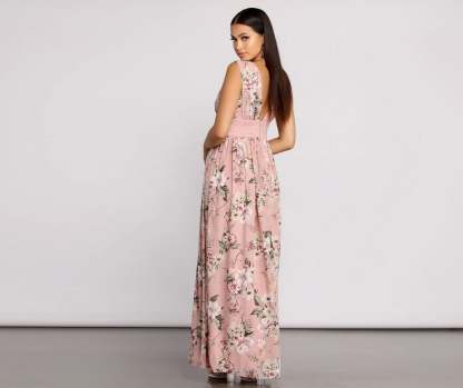 Floral Beauty Sleeveless Chiffon Maxi Dress - Lady Occasions