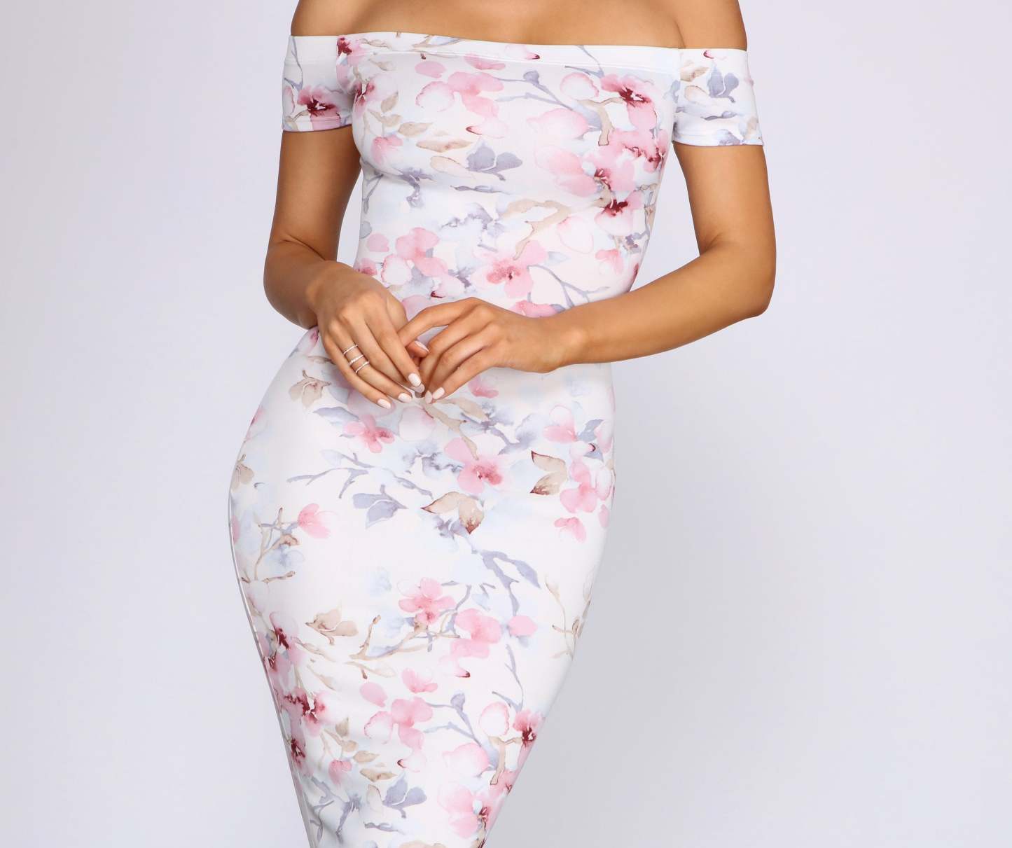 Dreamy Petals Off Shoulder Midi Dress - Lady Occasions
