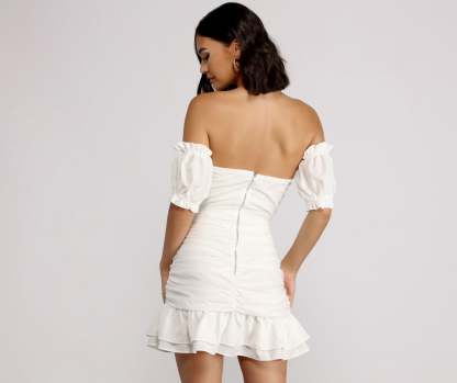 Off Shoulder Ruffle Mini Dress - Lady Occasions
