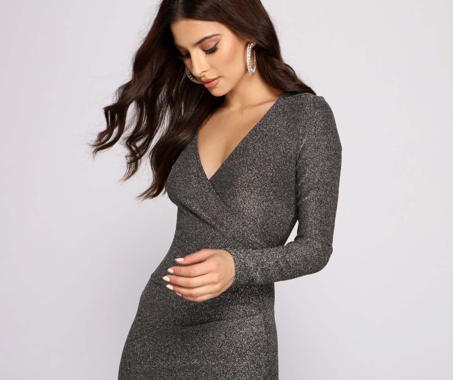 Glitter And Glam Long Sleeve Mini Dress - Lady Occasions