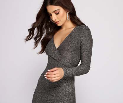 Glitter And Glam Long Sleeve Mini Dress - Lady Occasions