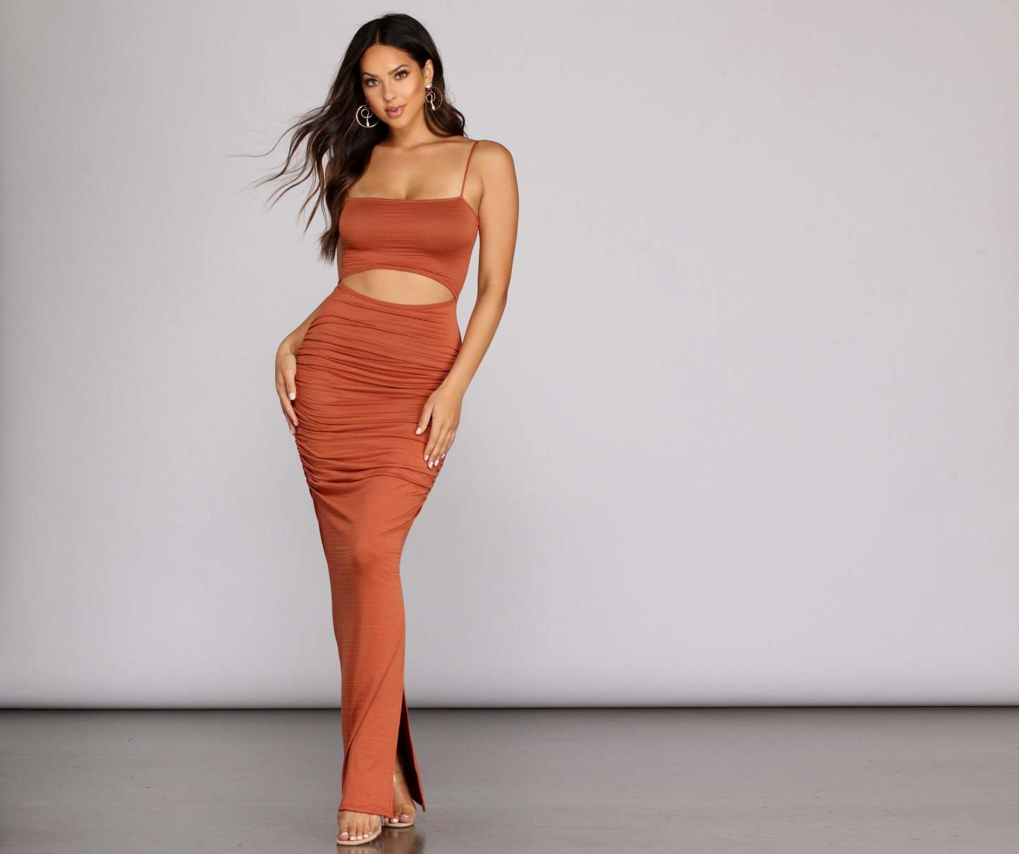 Ruched To The Maxi Knit Dress - Lady Occasions
