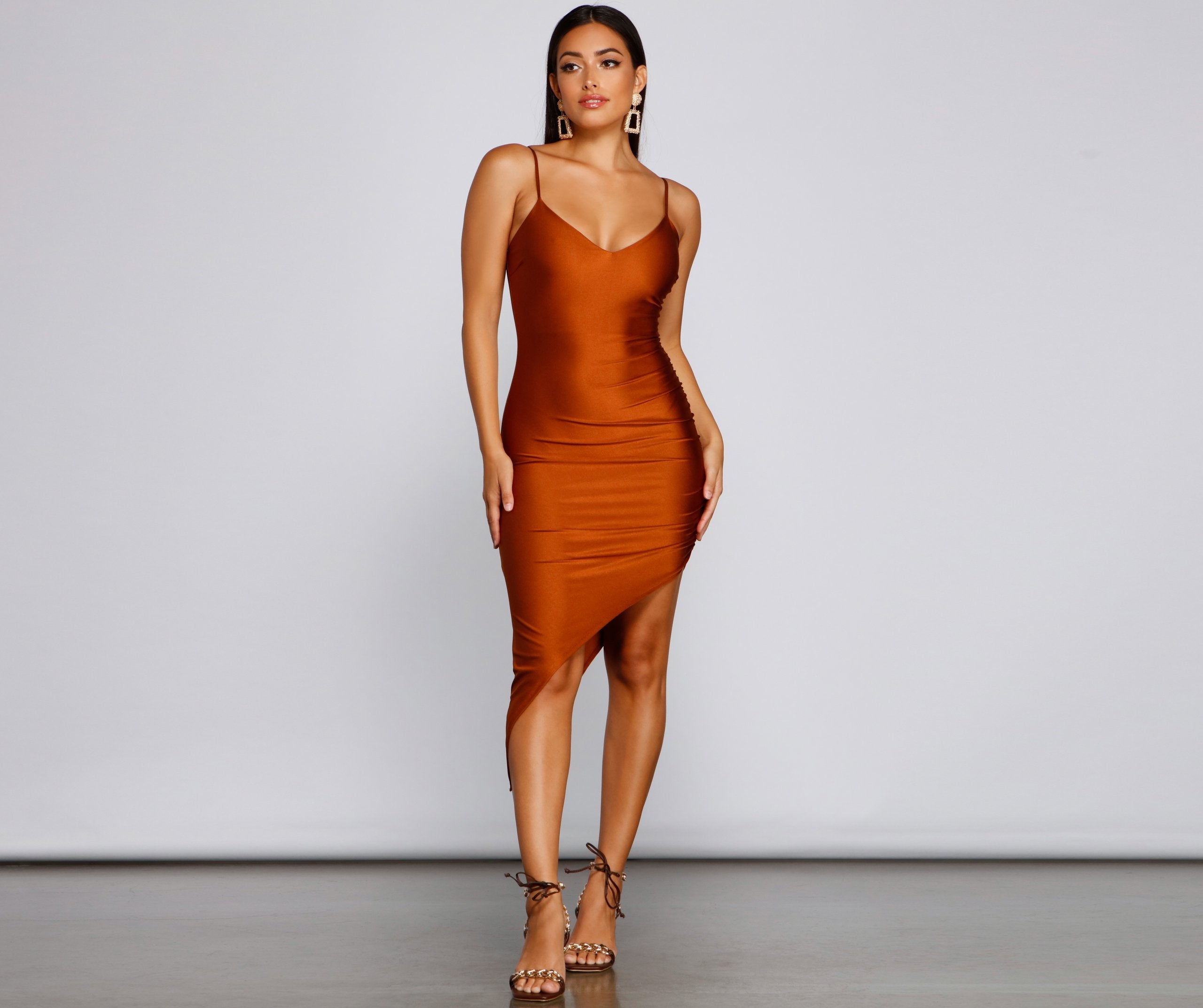 Just Flaunt It Satin Asymmetrical Mini Dress - Lady Occasions