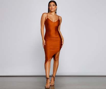 Just Flaunt It Satin Asymmetrical Mini Dress - Lady Occasions