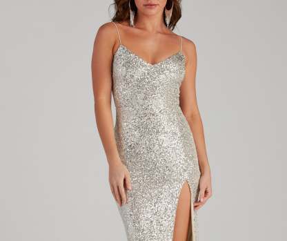 Stunning In Sequins Midi Slit Dress - Lady Occasions