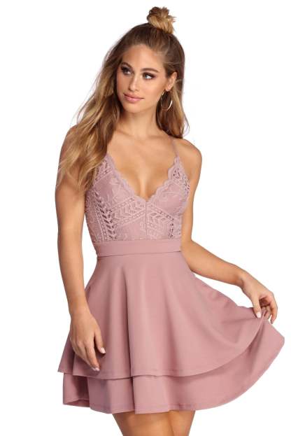 Layered In Lace Skater Dress - Lady Occasions