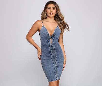 Laced Up In Denim Dress - Lady Occasions