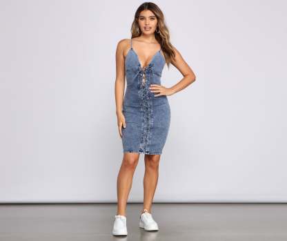 Laced Up In Denim Dress - Lady Occasions